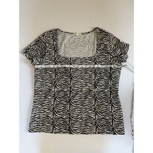 No Comment Plus 2X Women Zebra Print Top Animal Square Black White Shirt NEW
